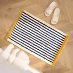 Tufted Blue Stripe Bathroom Mat - Soft Bedroom & Living Room Rug, Non-Slip