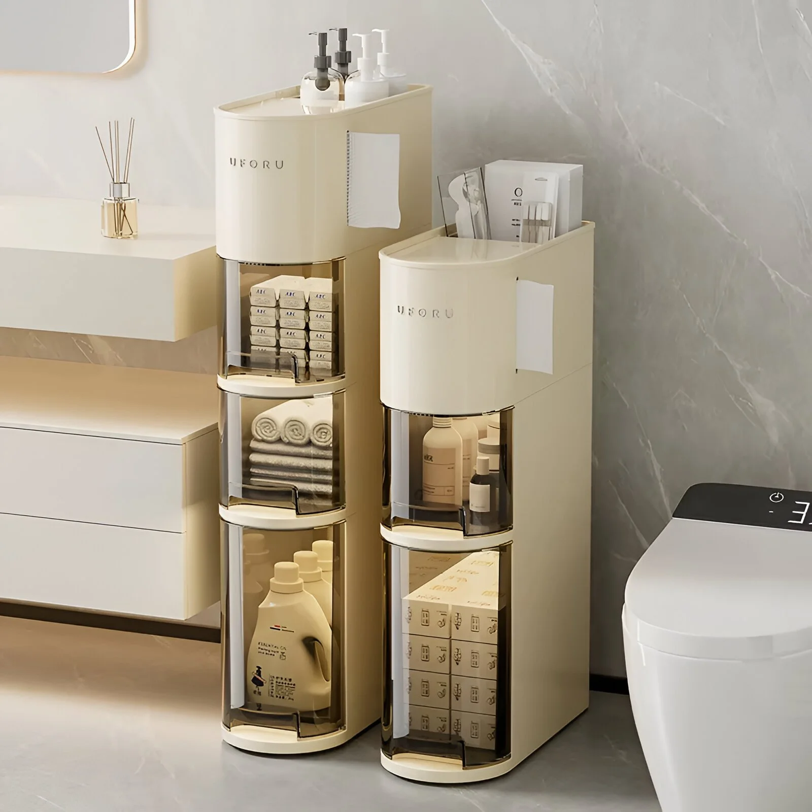Slim Waterproof Bathroom & Toilet Side Storage Cabinet with Drawer
