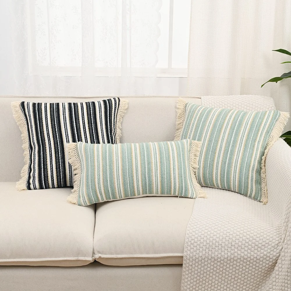 Wabi-Sabi Striped Jacquard Throw Pillow Cover