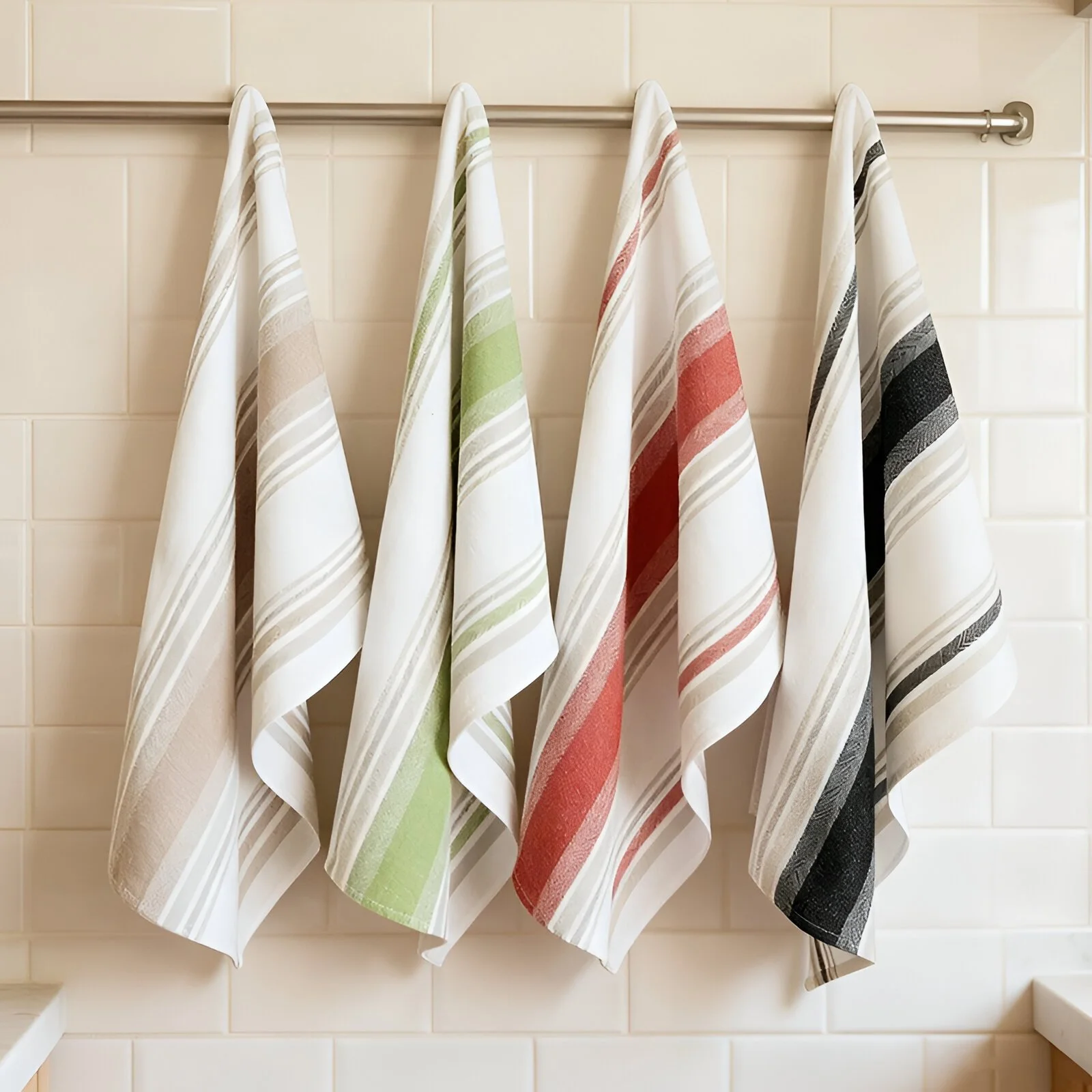 Nordic Cotton Striped Kitchen Tea Towel & Dish Cloth 18x26"