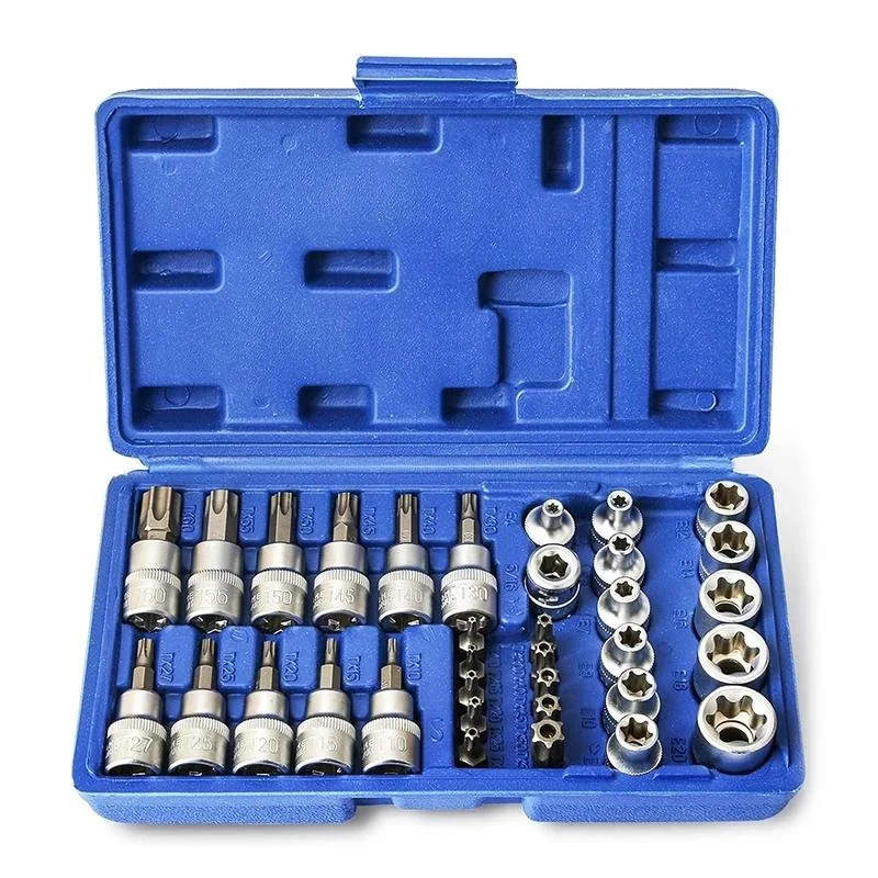 34-Piece 3/8'' Drive Torx Star Bit Socket Set for Auto & Home Use