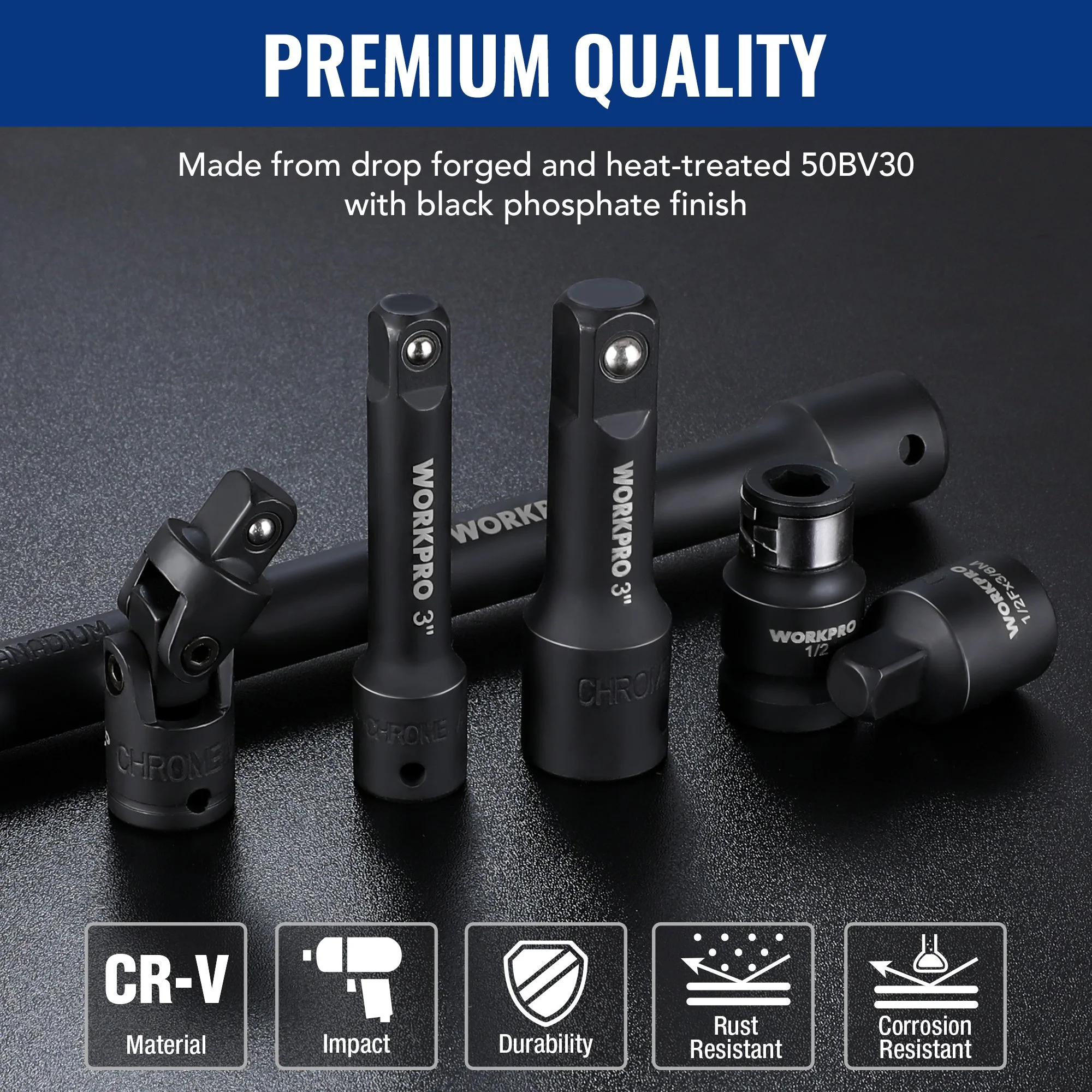 18-Piece Drive Tool Accessory Set with Socket Adapters & Universal Joints