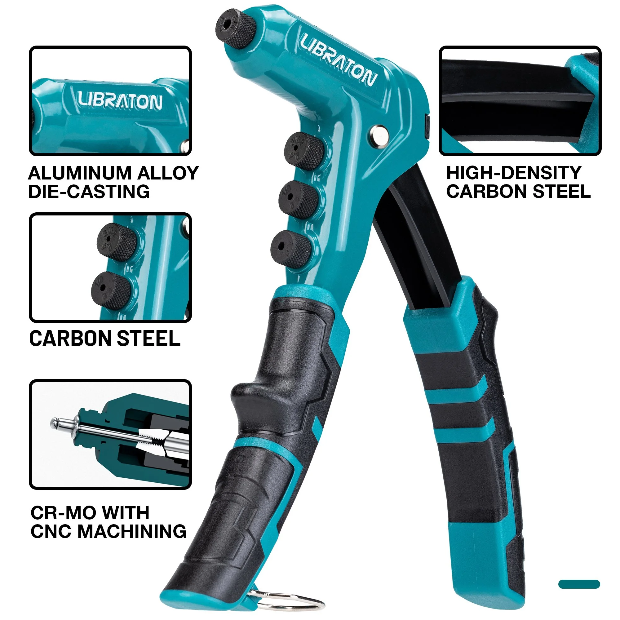 One-Handed Manual Rivet Gun Kit with 180 Rivets & Drill Bits