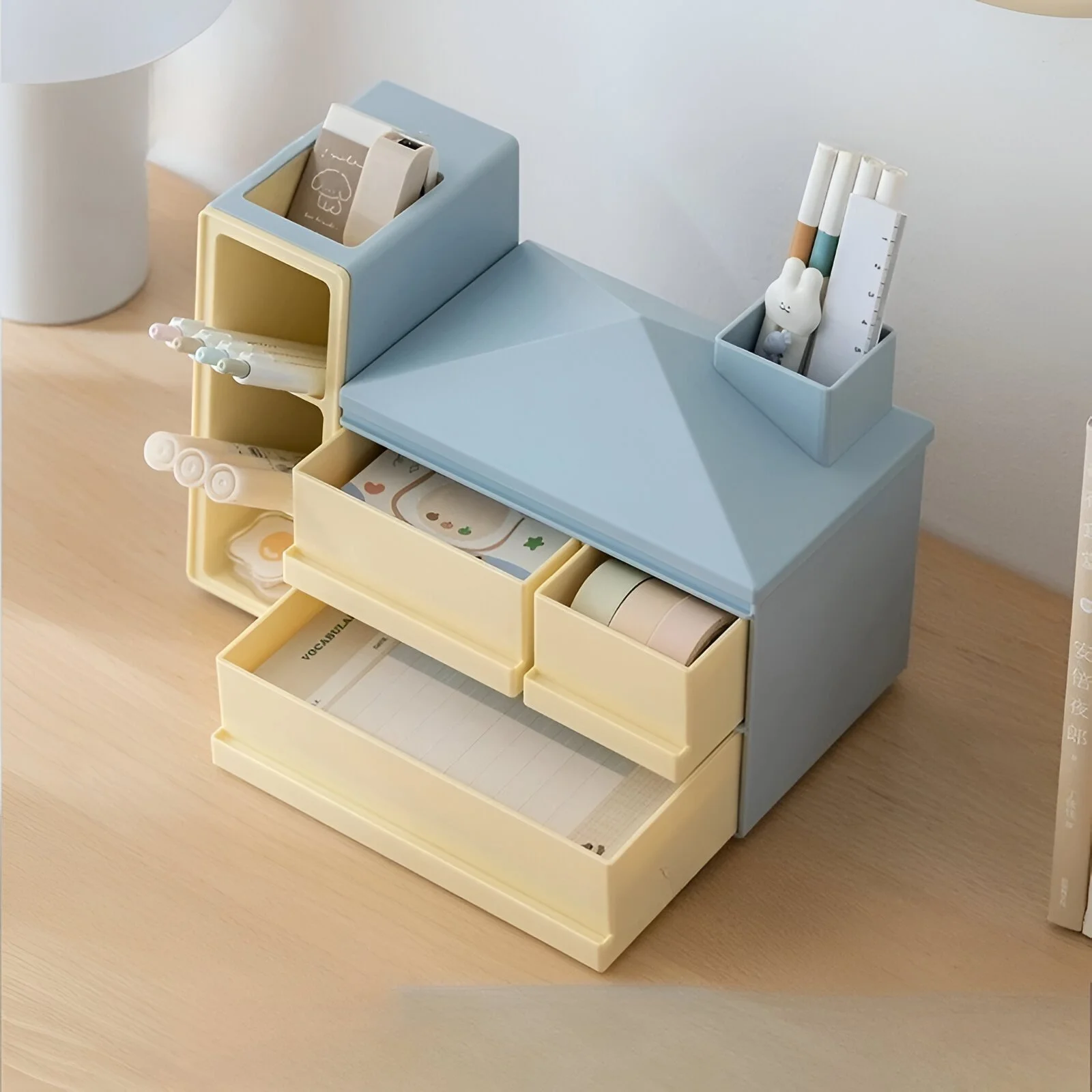 Stackable Desk Drawer Organizer with Diagonal Pencil Holder