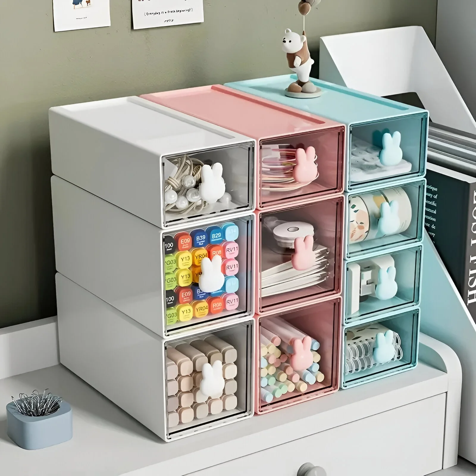 Drawer Style Multi-Compartment Desk Pen Holder Organizer