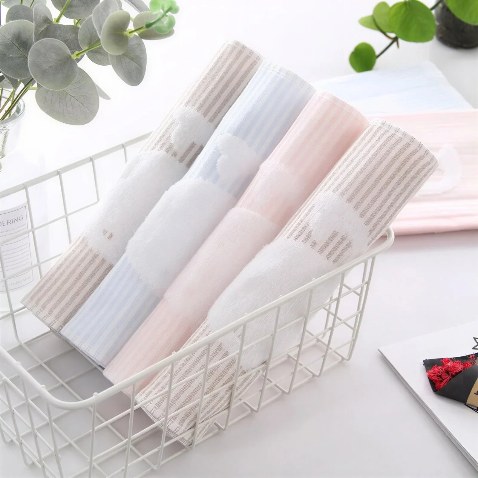 Striped Cartoon Animal Cotton Hand Towel for Kids & Baby