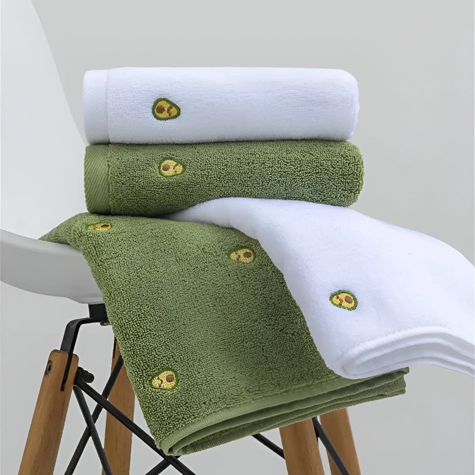 Avocado Embroidered Cotton Hand Towel 13.4 x 29.5 in Soft & Absorbent