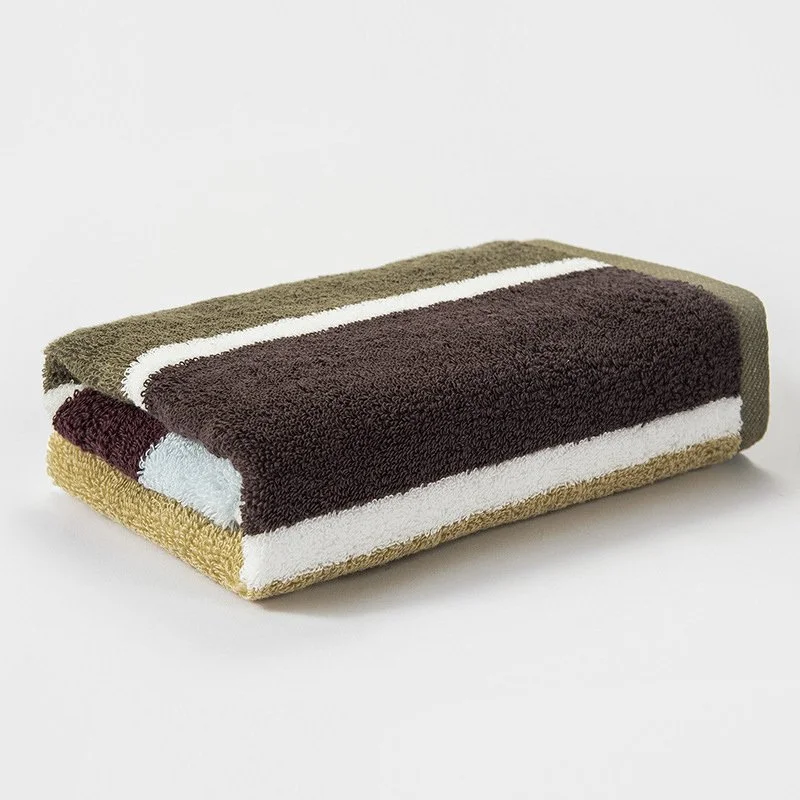 Soft Organic Cotton Striped Face Towel, Quick-Dry Terry, 16 x 35 in
