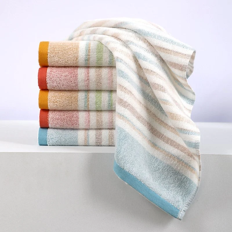 Striped Organic Cotton Face Towels Set – Soft Absorbent Bathroom Towels, 5 Pack