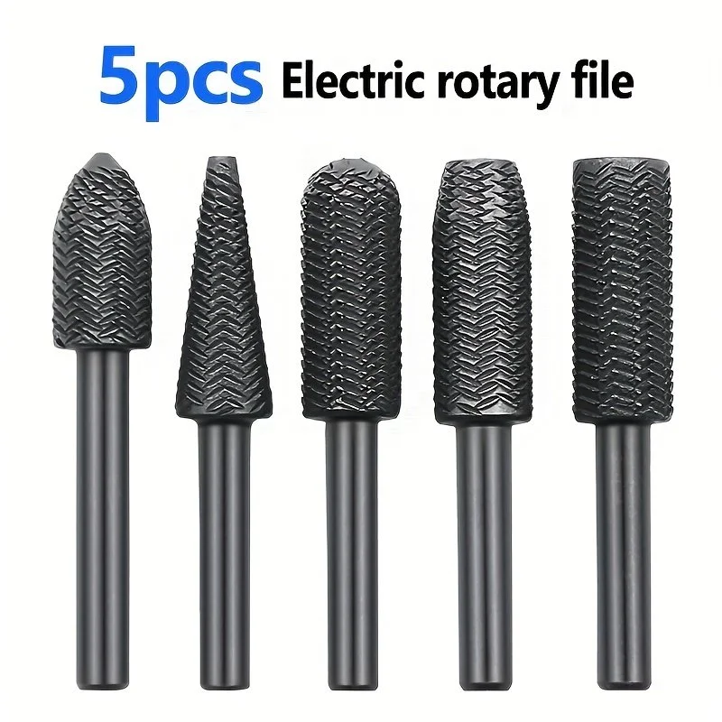 5pcs Premium Carbide Burr Set for Wood & Metal Carving, Rotary Drill Bits