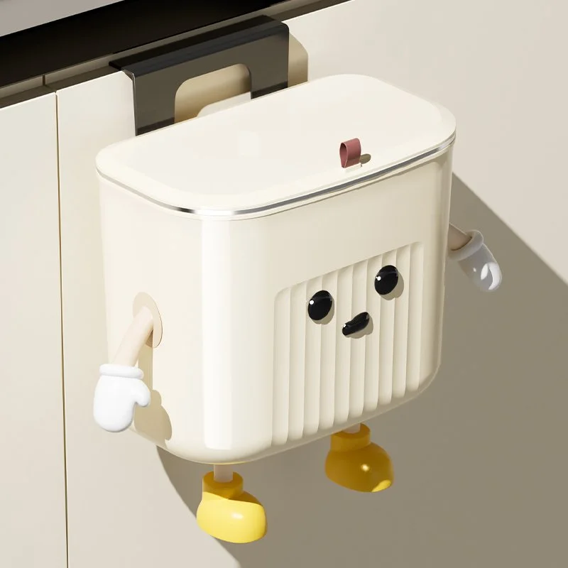 Wall-Mounted Slim Trash Can with Lid for Kitchen, Bathroom & Living Room