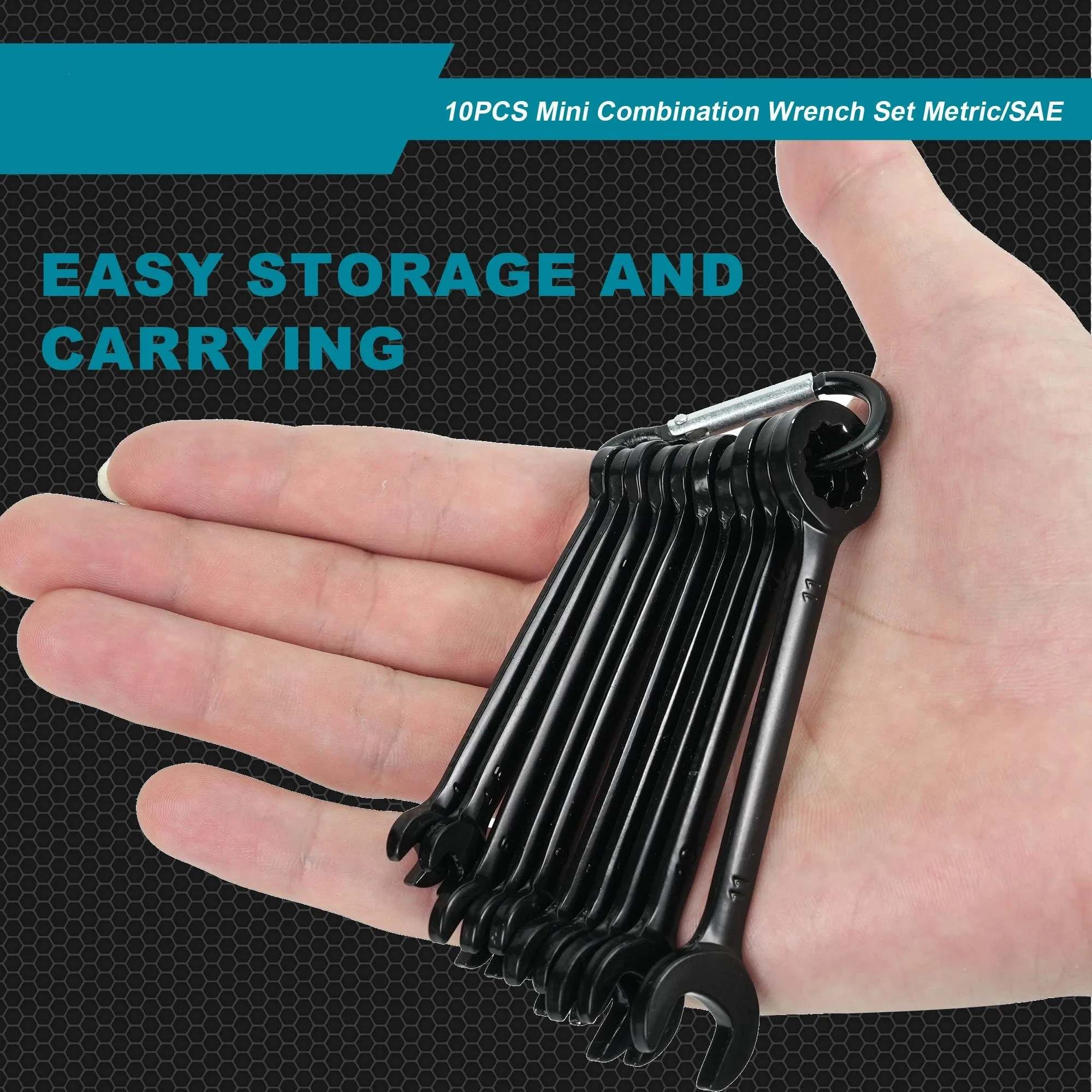 10-Piece Mini Combination Wrench Set with Roll-Up Organizer Pouch