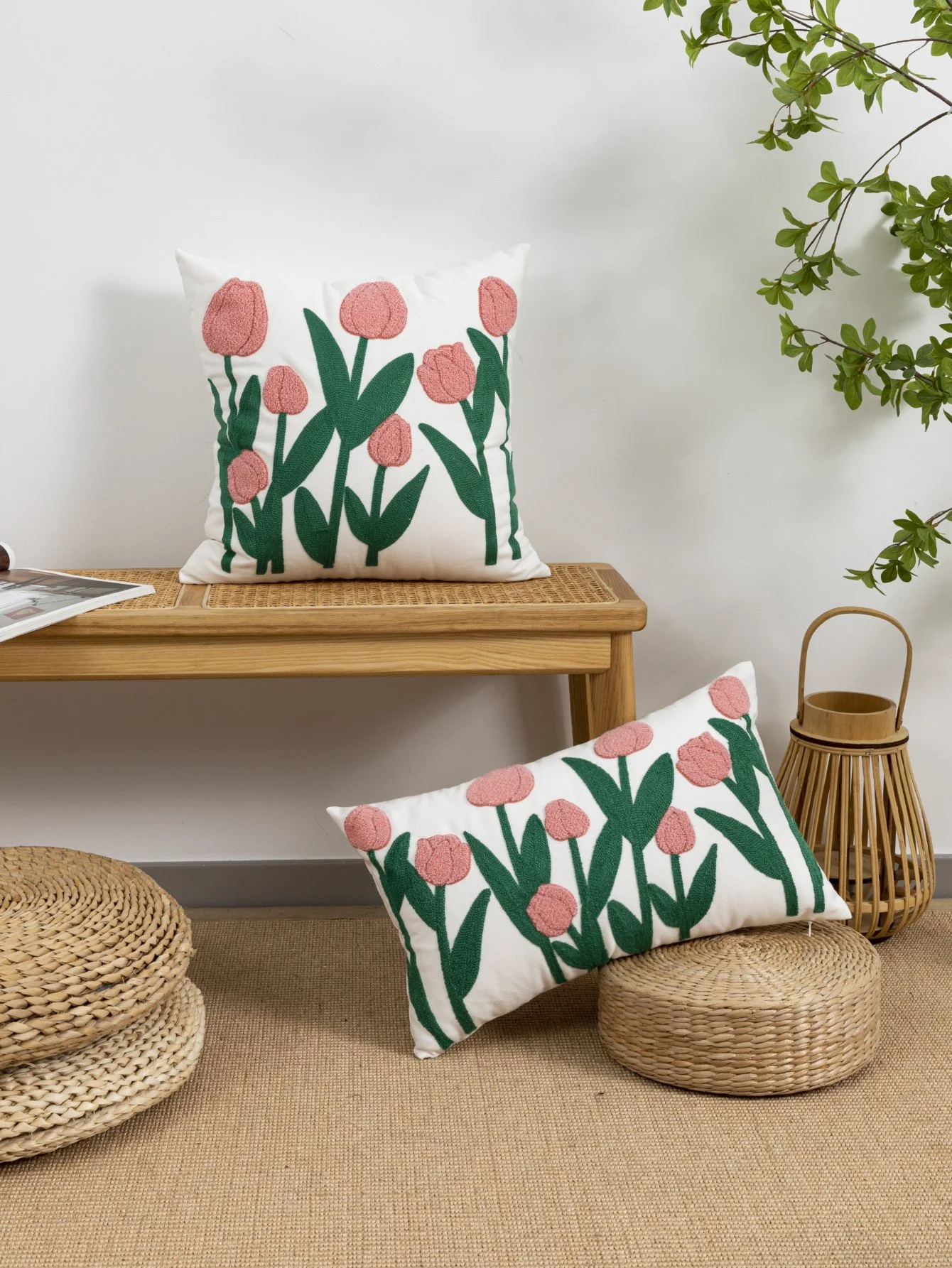 Bohemian Tulip Cotton Blend Decorative Pillow Cover for Sofa & Bed