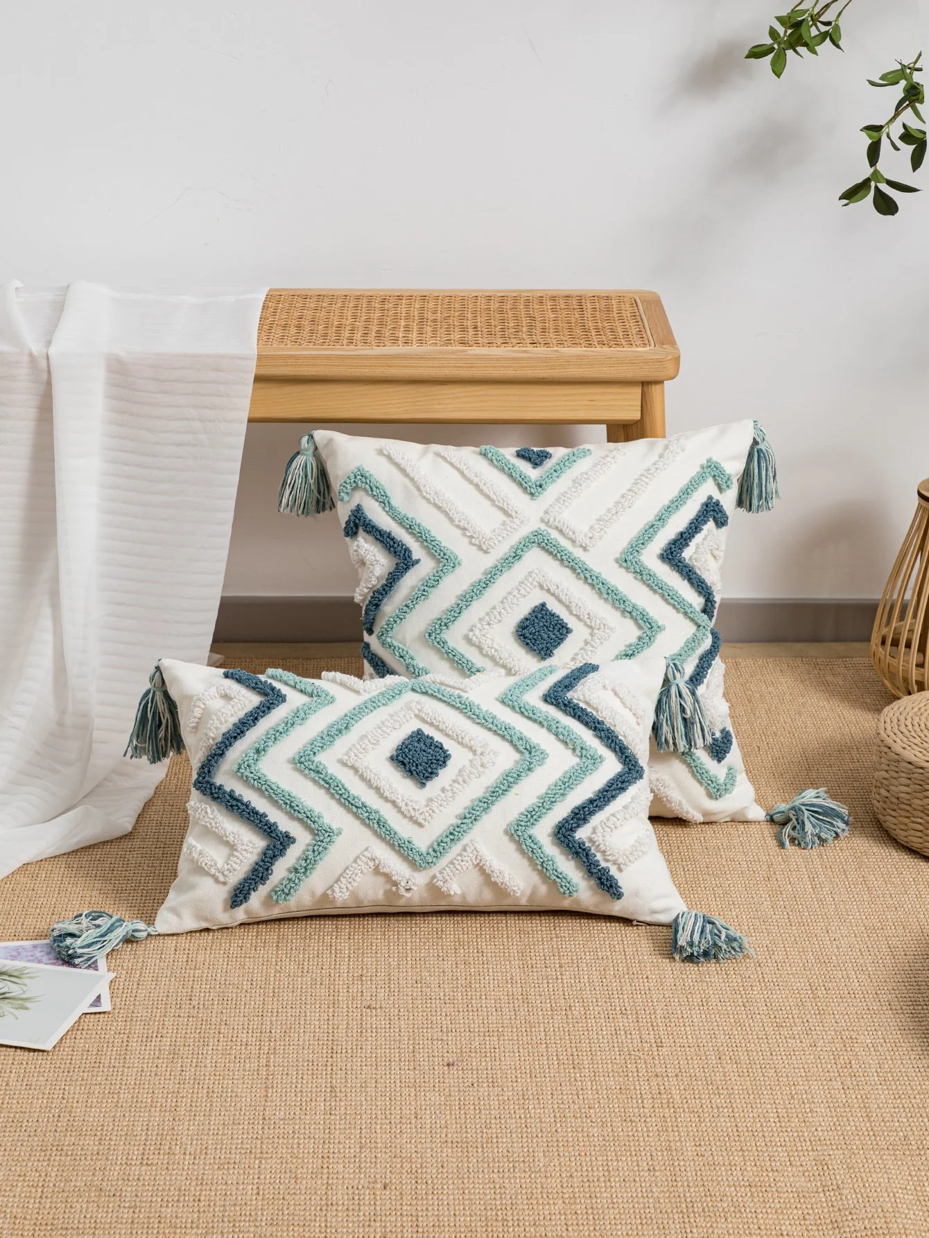 Modern Geometric Boho Jacquard Throw Pillow Cover for Sofa & Bed