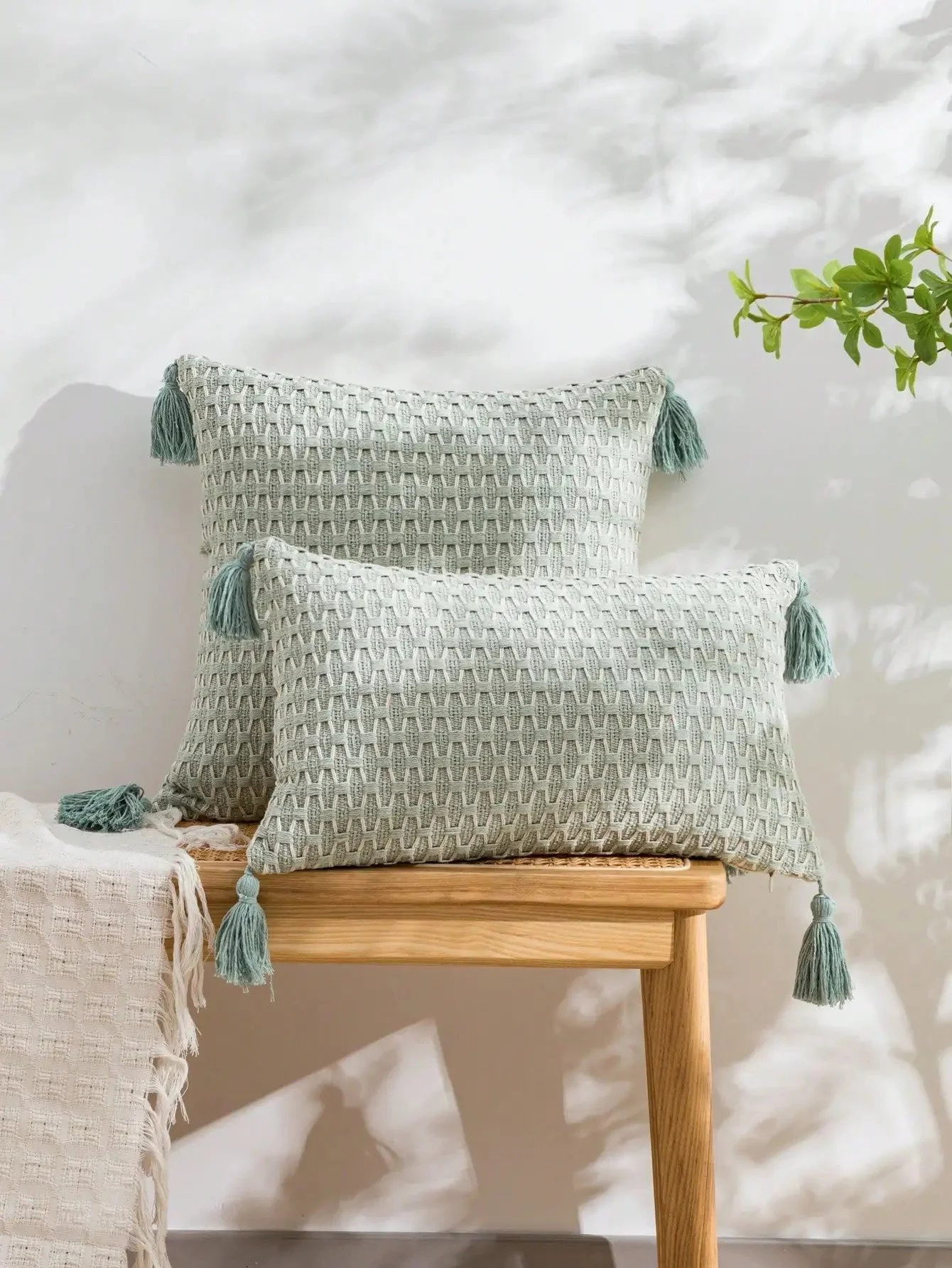 Braided Plaid Boho Throw & Lumbar Pillow Covers