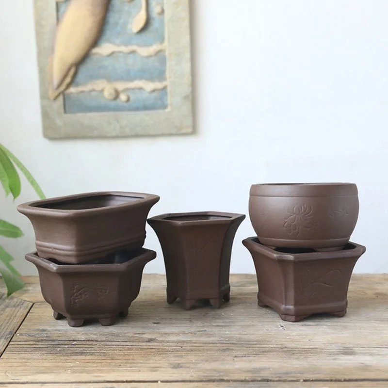Handcrafted Black Pottery Ceramic Flower Pot for Succulents & Indoor Plants