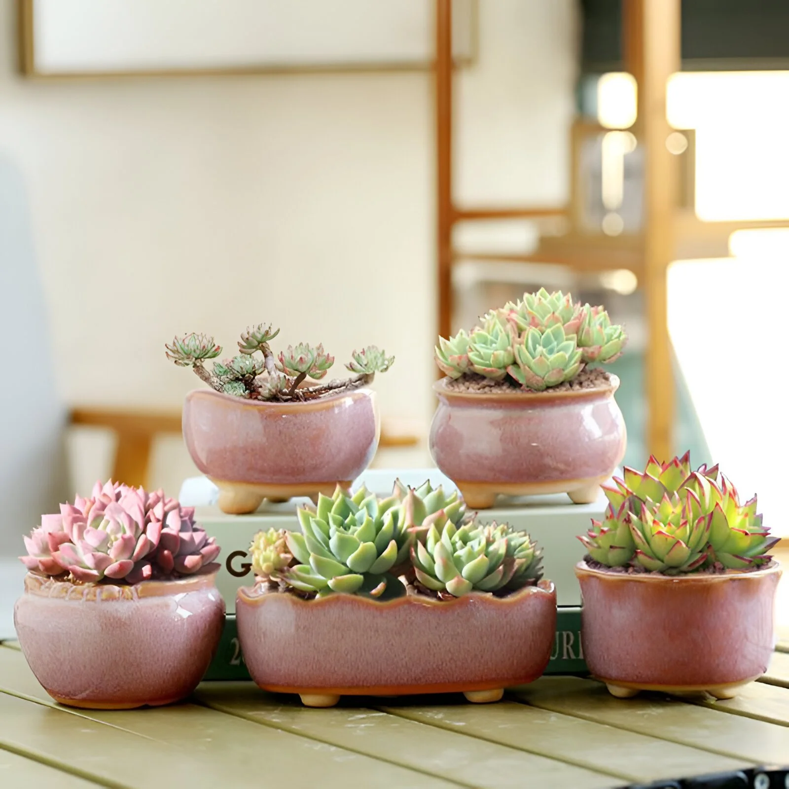 Retro Pink Glazed Ceramic Flower Pot for Succulents & Home Decor