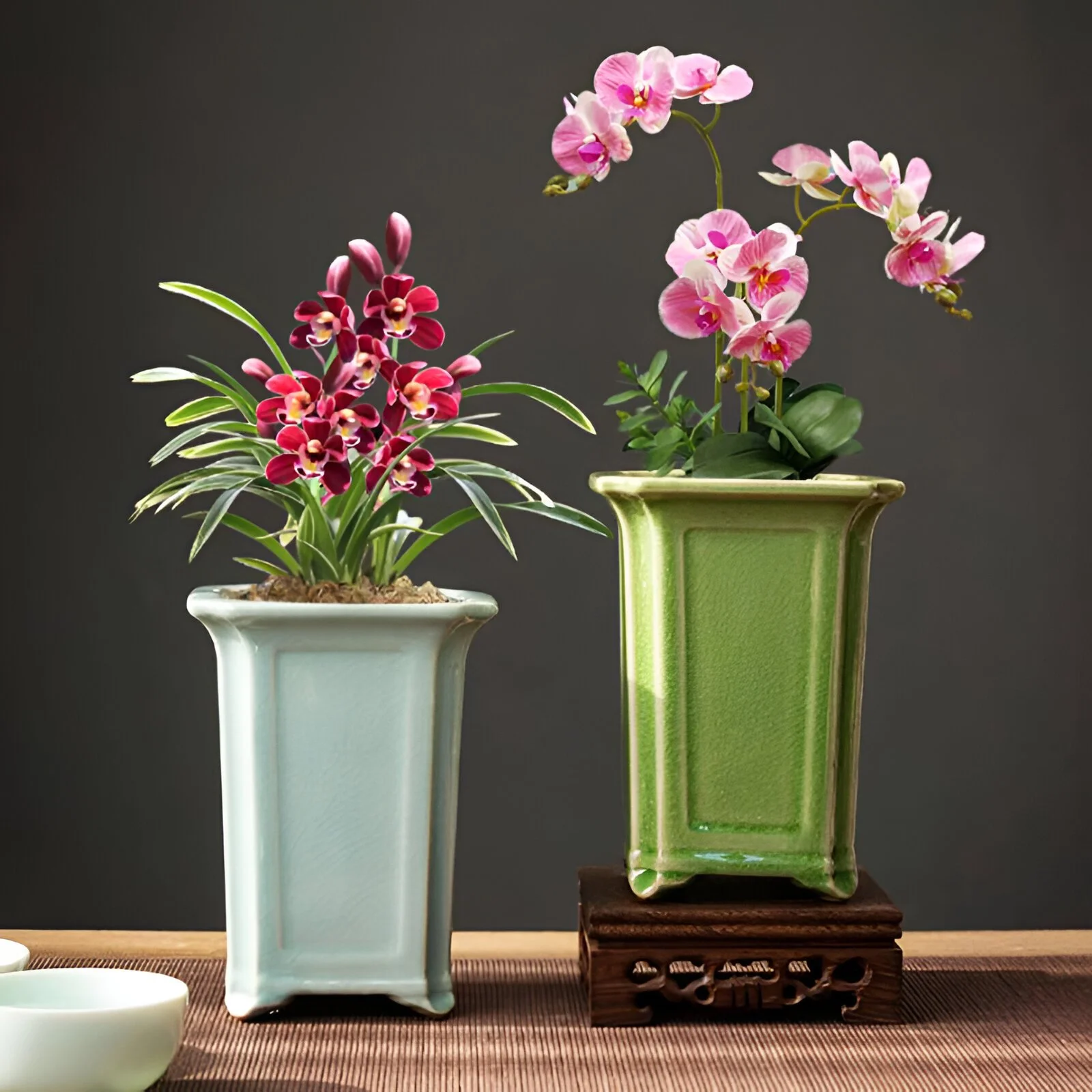 Ice Crack Glazed Ceramic Orchid & Bonsai Pot for Desktop Home Decor
