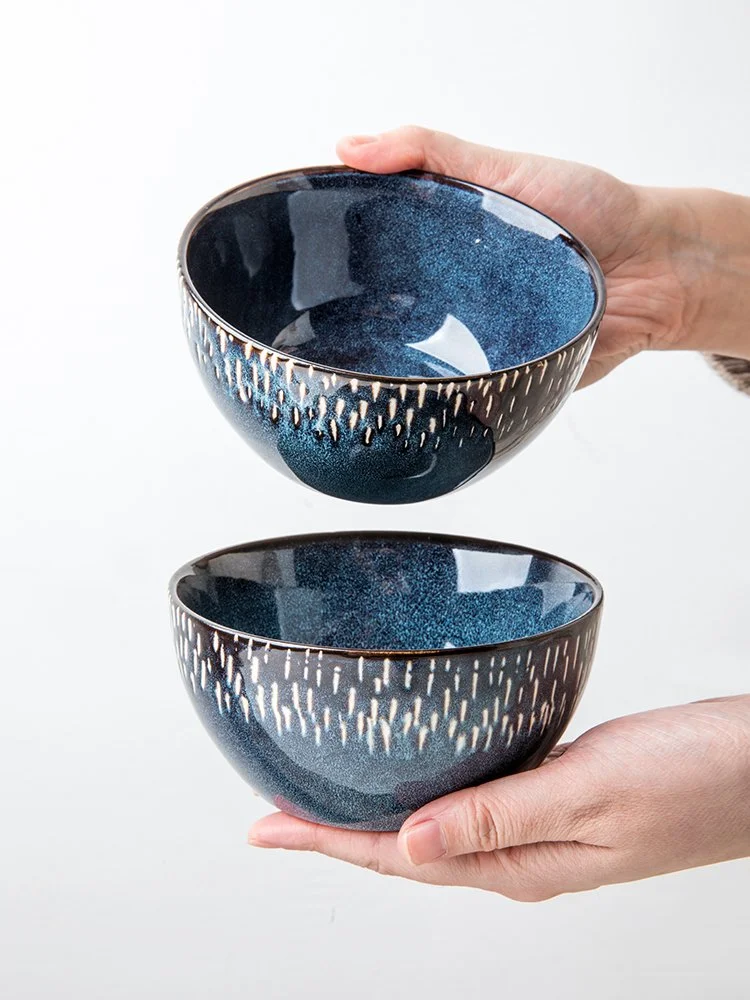 Hand-Painted Glazed Ceramic 5-Inch Noodle Bowl with Heat-Resistant Design