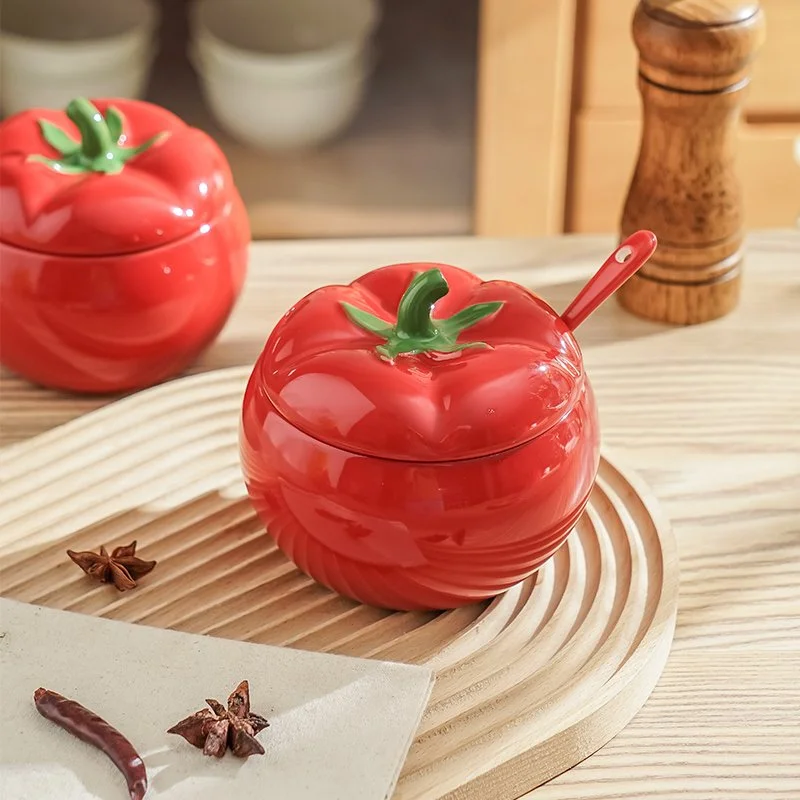 Ceramic Tomato Style Seasoning Jar Set for Salt Sugar Chili and Spices