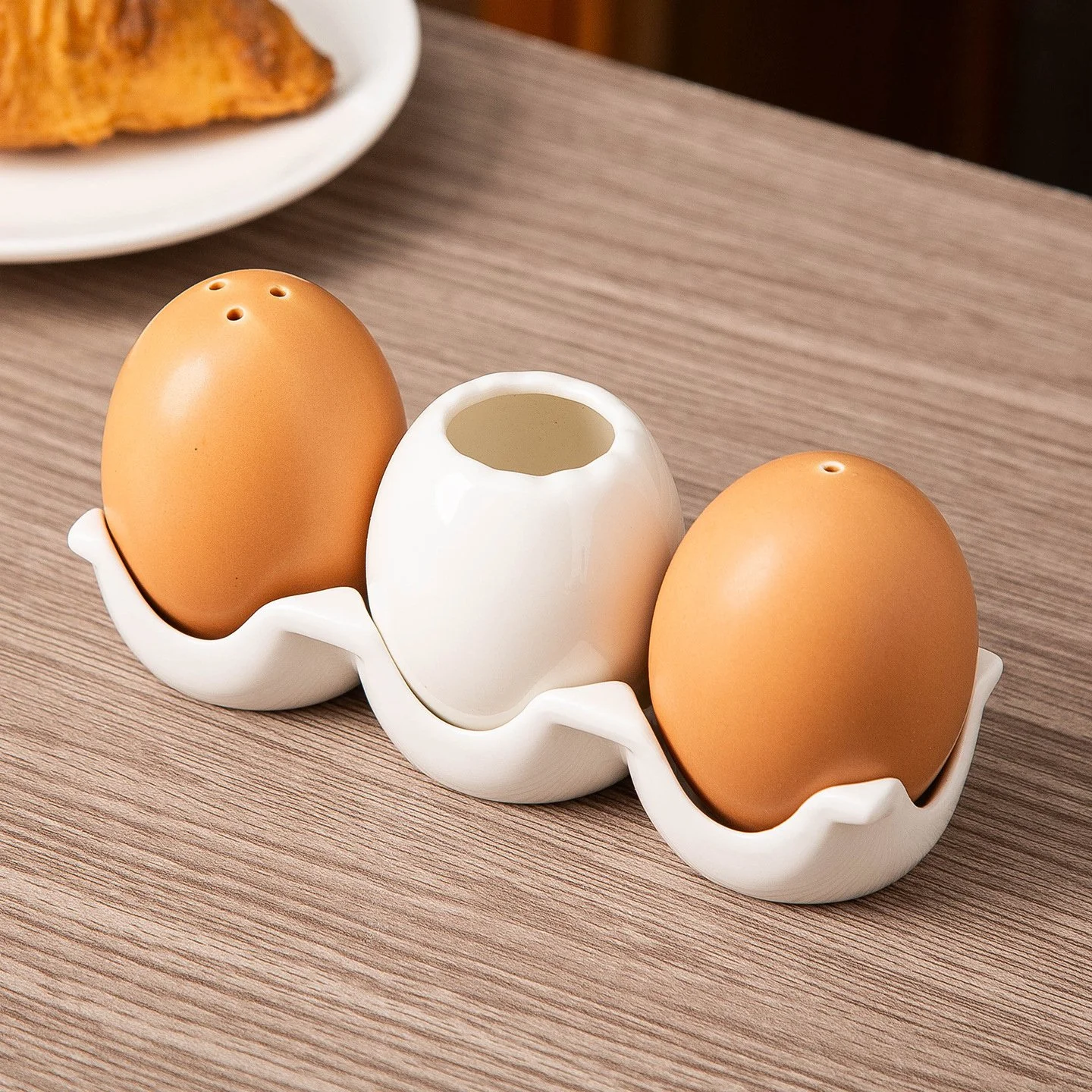 Egg Shape Ceramic Spice Jar Set with Tray and Toothpick Holder