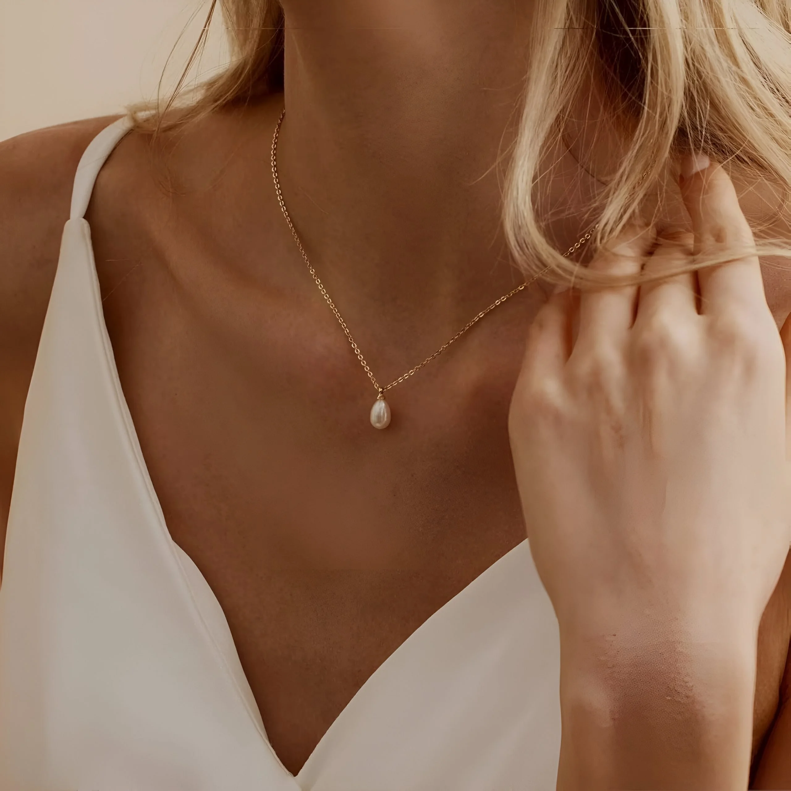14K Gold Plated Dainty Pearl Choker Necklace – Trendy Waterproof Jewelry