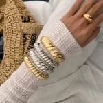 Hip-Hop Retro Metal Bangle – Thick Thread Texture Gold & Silver Bracelet