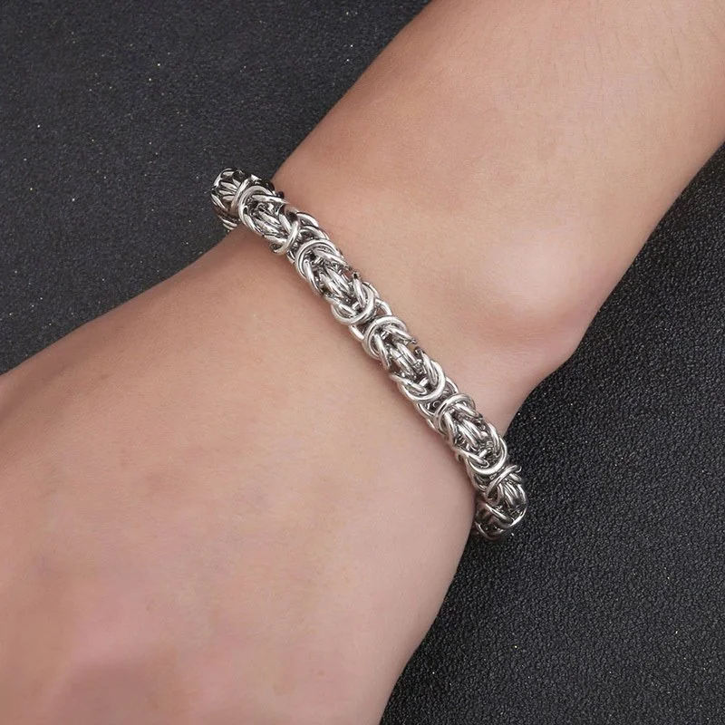 Stainless Steel Byzantine Chain Bracelet – Polished Cuban Link