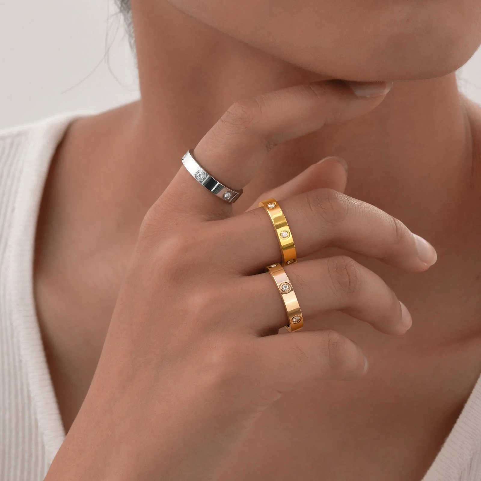 Dainty Cubic Zirconia Wedding Band – Gold Plated Stainless Steel Ring
