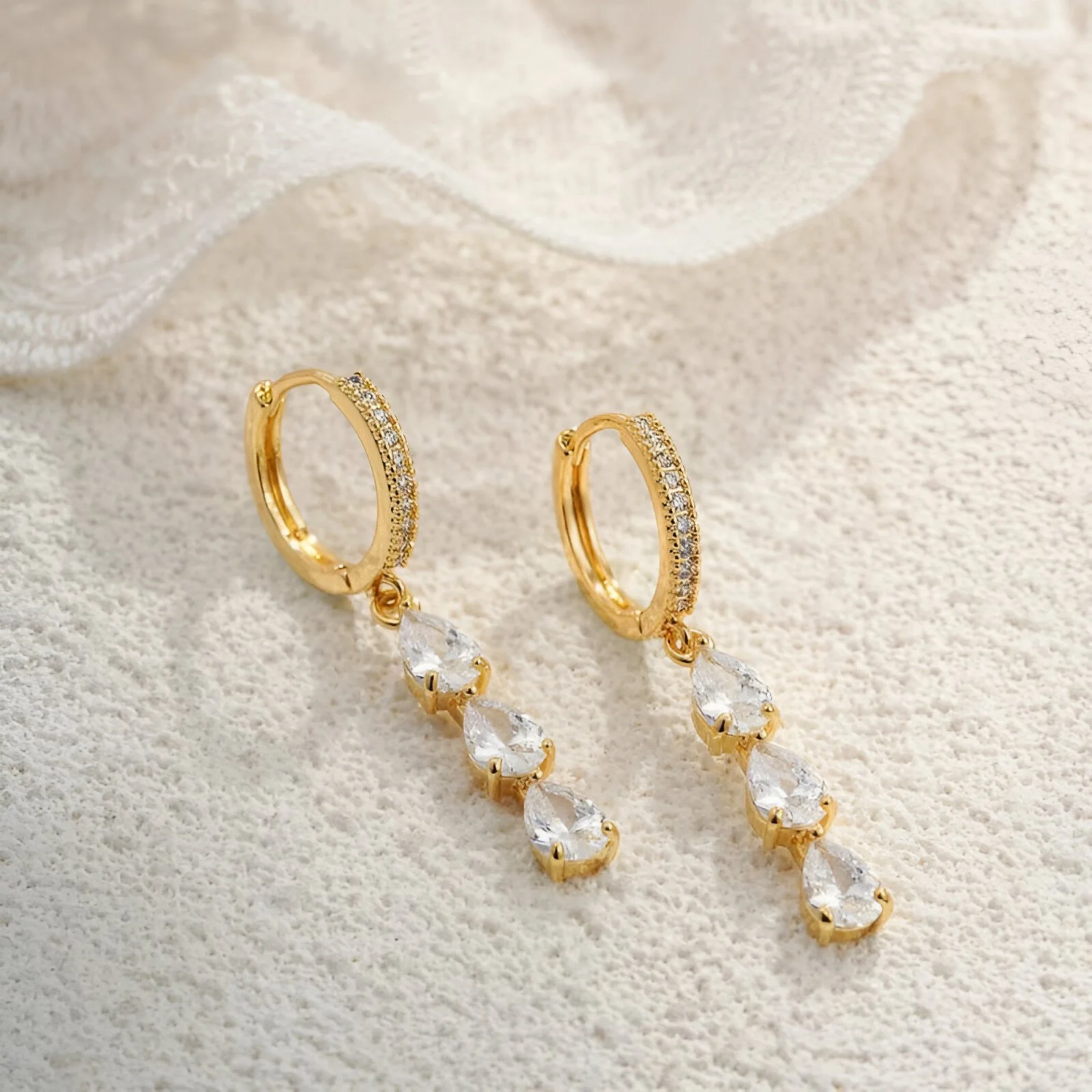 Shiny Water Drop Hoop Earrings - Elegant Dangle Jewelry for Women