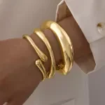 Gold Minimalist Chunky Open Cuff Bracelet Set – Waterproof Elegant Bangles