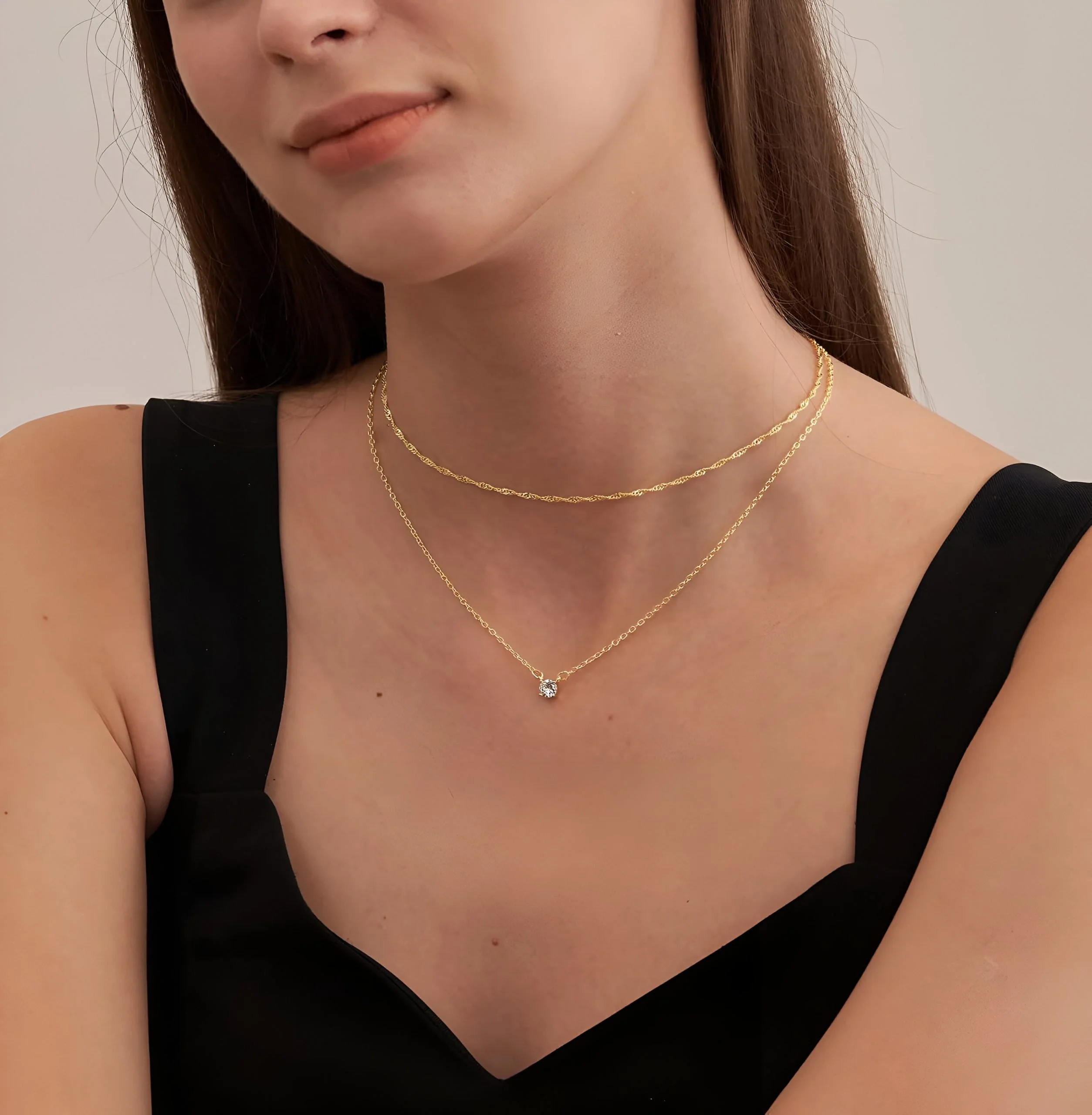 Gold Plated Choker Necklace - Simple Diamond Jewelry for Women