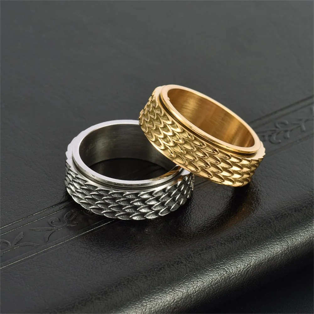 Men’s Vintage Viking Dragon Scale Spinner Ring – Norse Ouroboros Stainless Steel