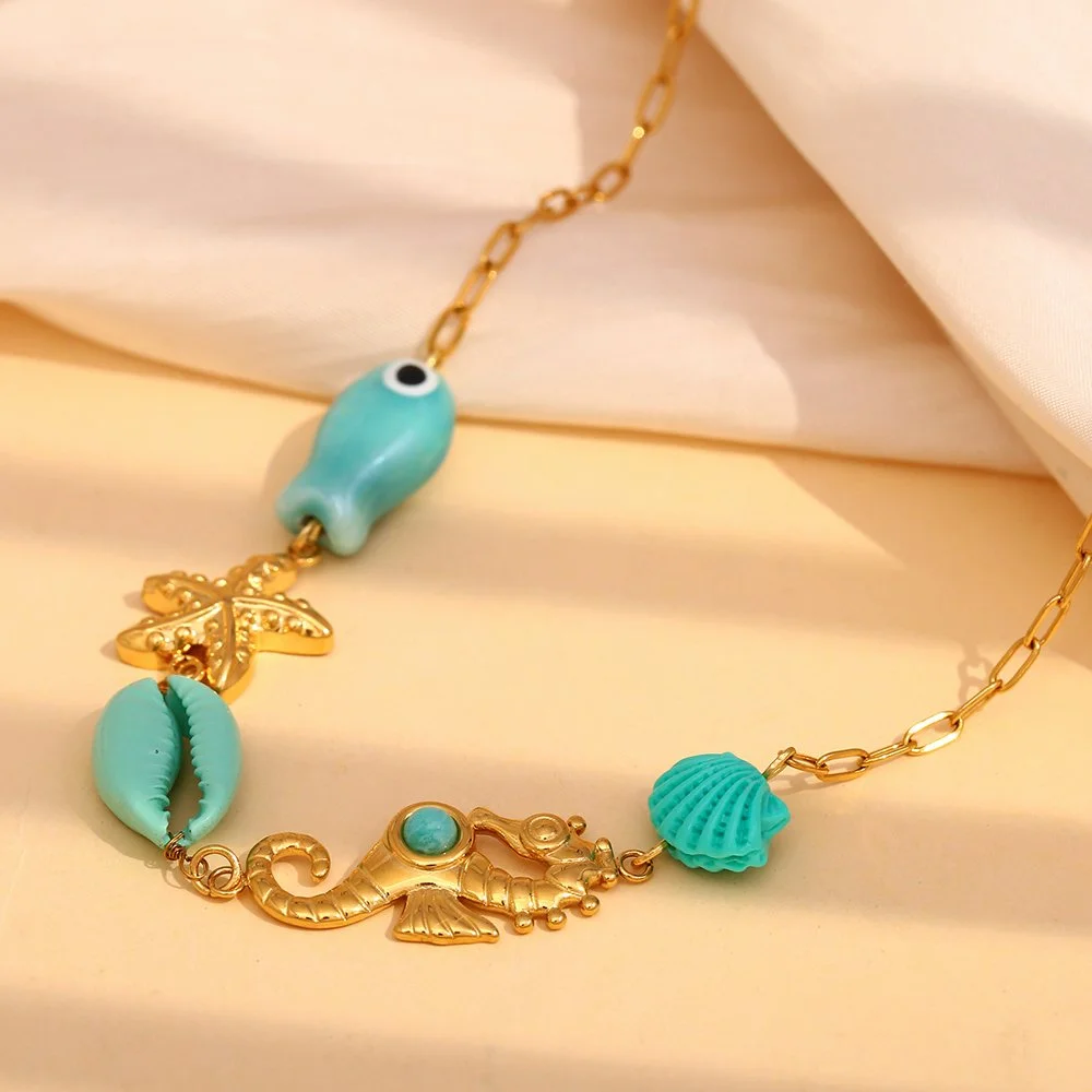 18k Gold Plated Stainless Steel Shell Necklace - Adjustable & Waterproof