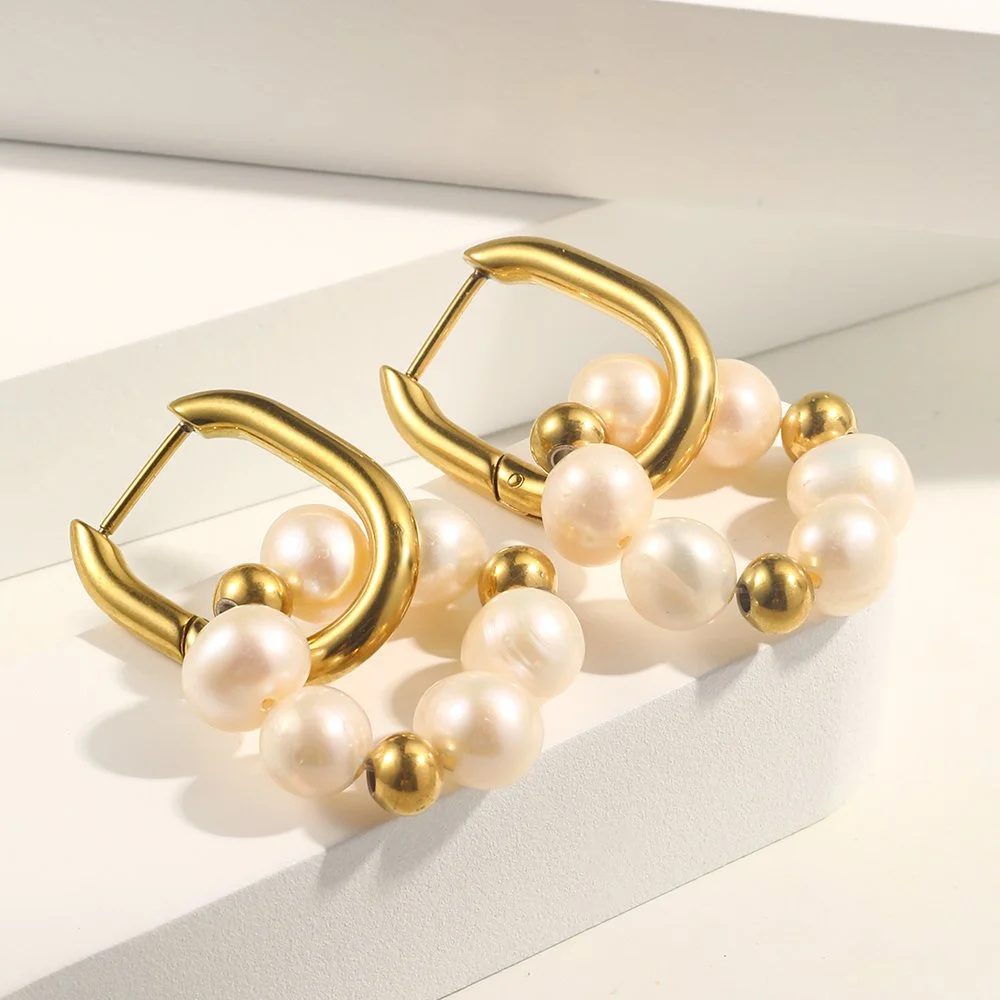 Classic Faux Pearl U-Shaped Earrings - Waterproof Stainless Steel Jewelry