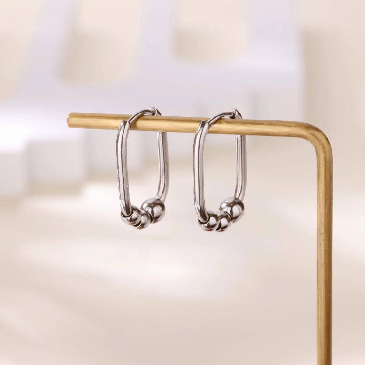 Gold Color Geometric Beads Hoop Earrings - Trendy Jewelry for Women