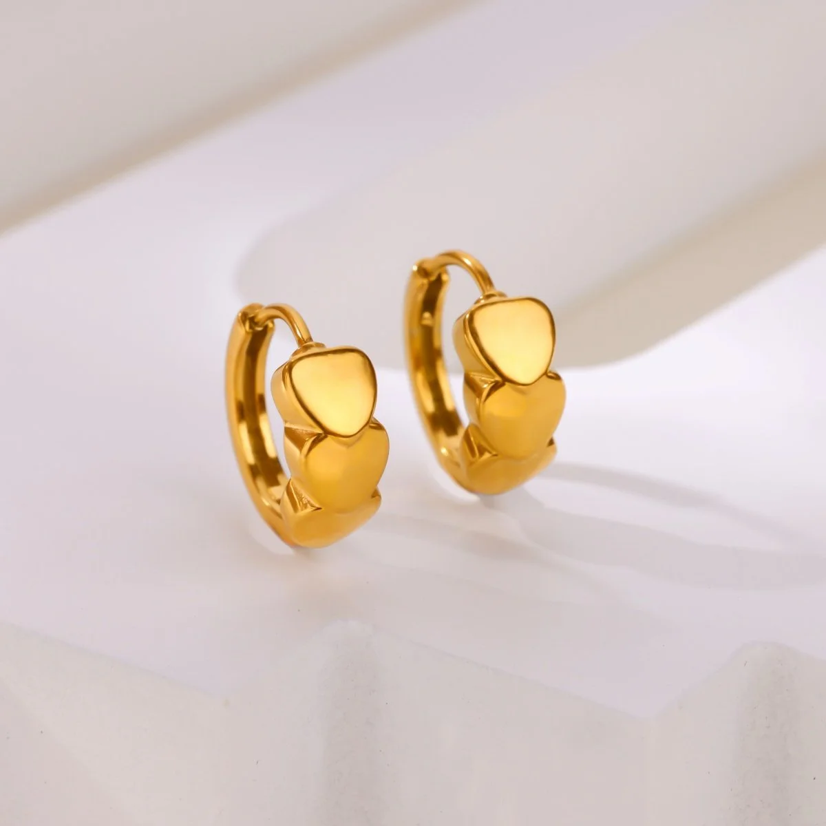 Gold Color Stainless Steel Heart Earrings - Elegant Jewelry Gift for Women