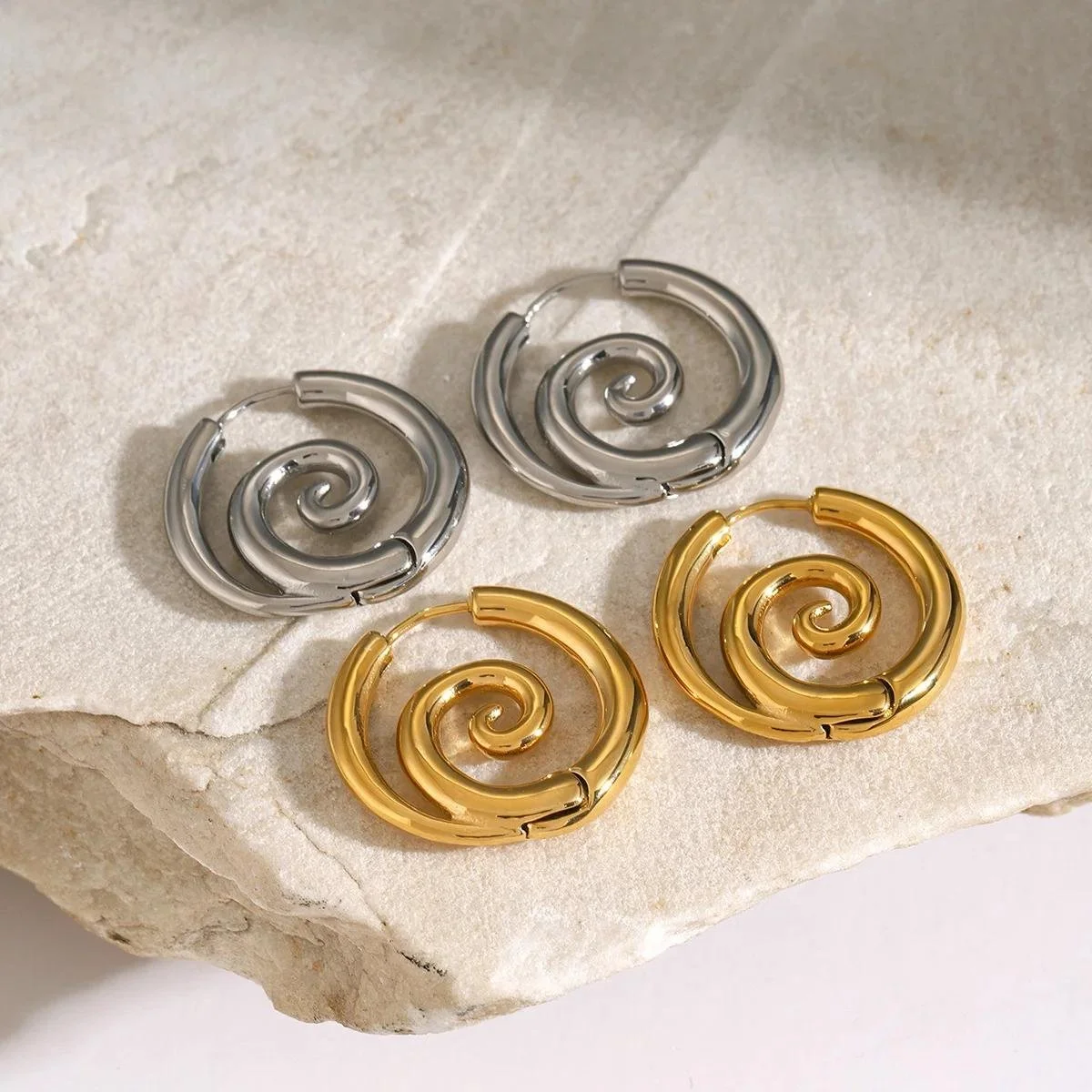 Gold Twist Spiral Hoop Earrings Stainless Steel Huggie Jewelry