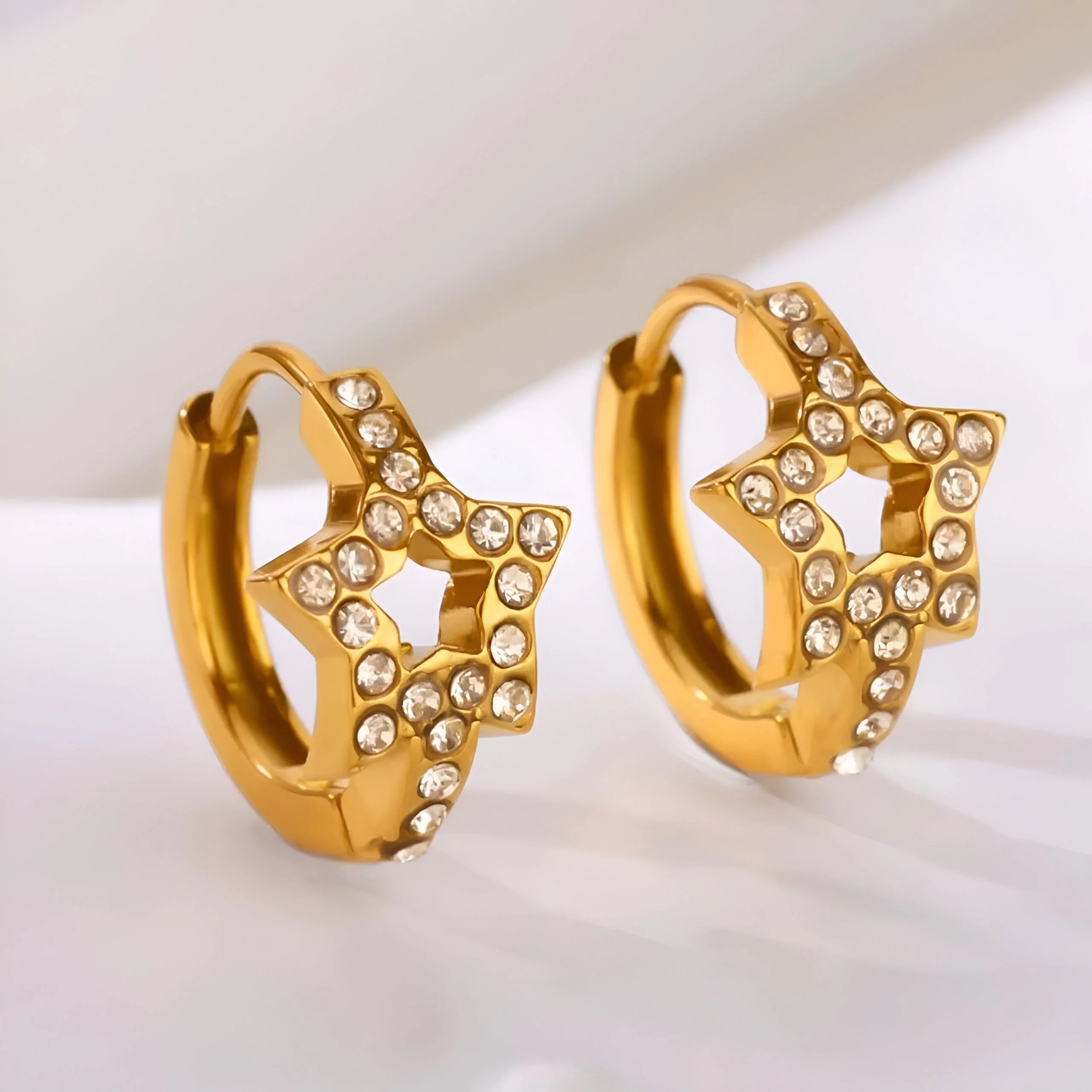 Gold Plated Zircon Star Earrings – Elegant Geometric Jewelry