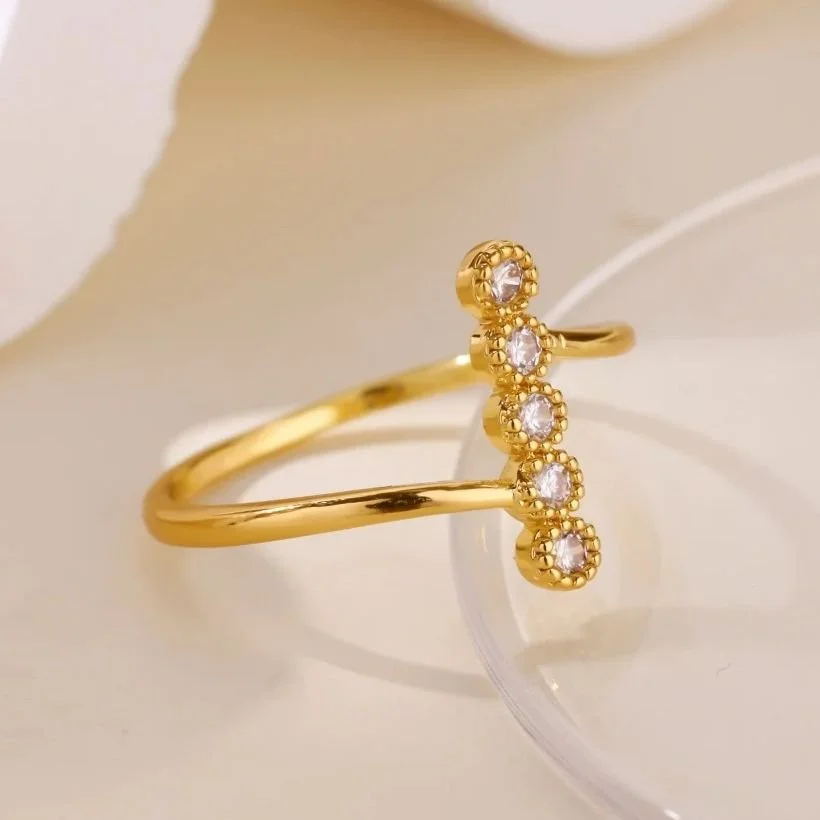 18K Gold Plated Zircon Cross Ring Stainless Steel Anti-Fade Jewelry