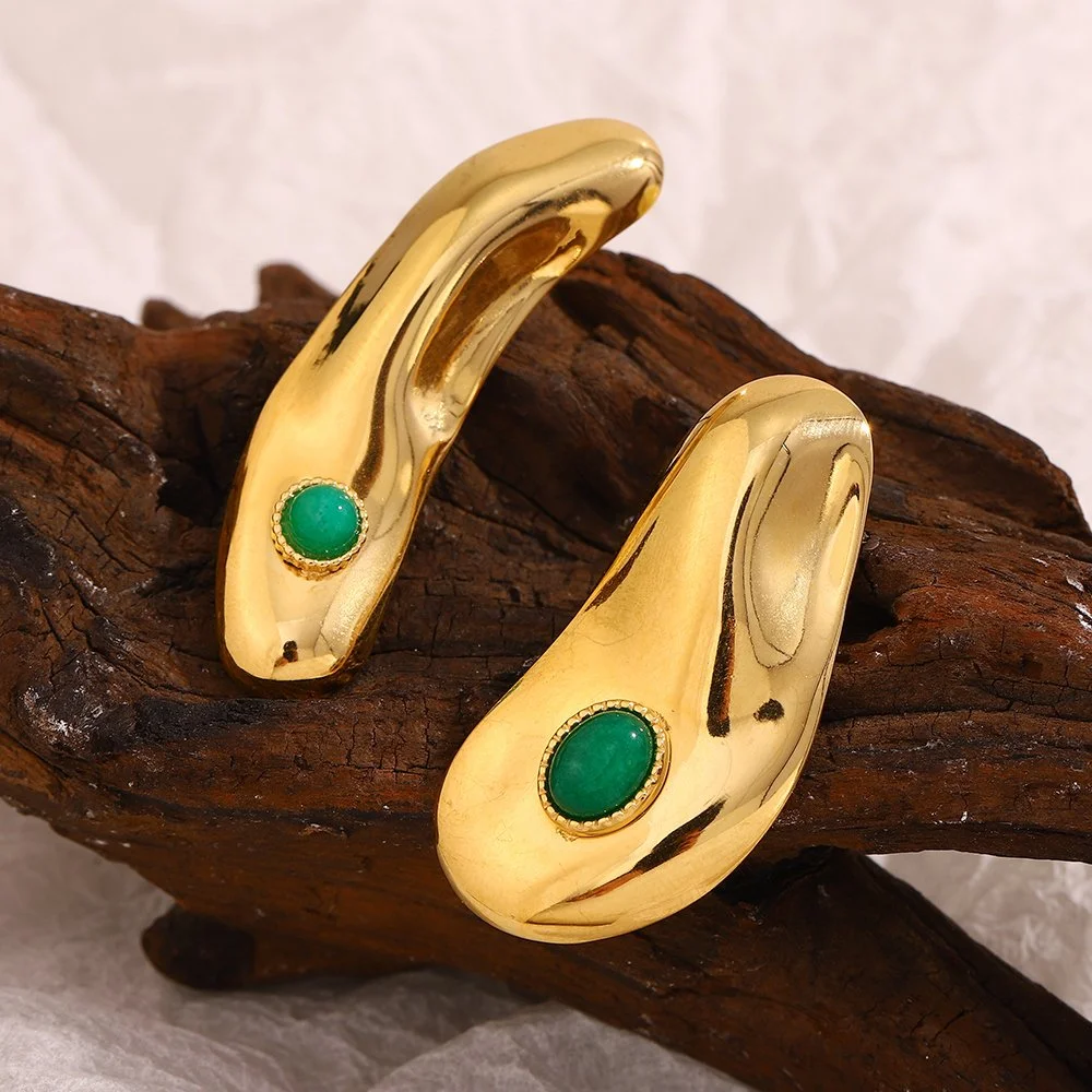 18k Gold Plated Stainless Steel Earrings with Natural Stone