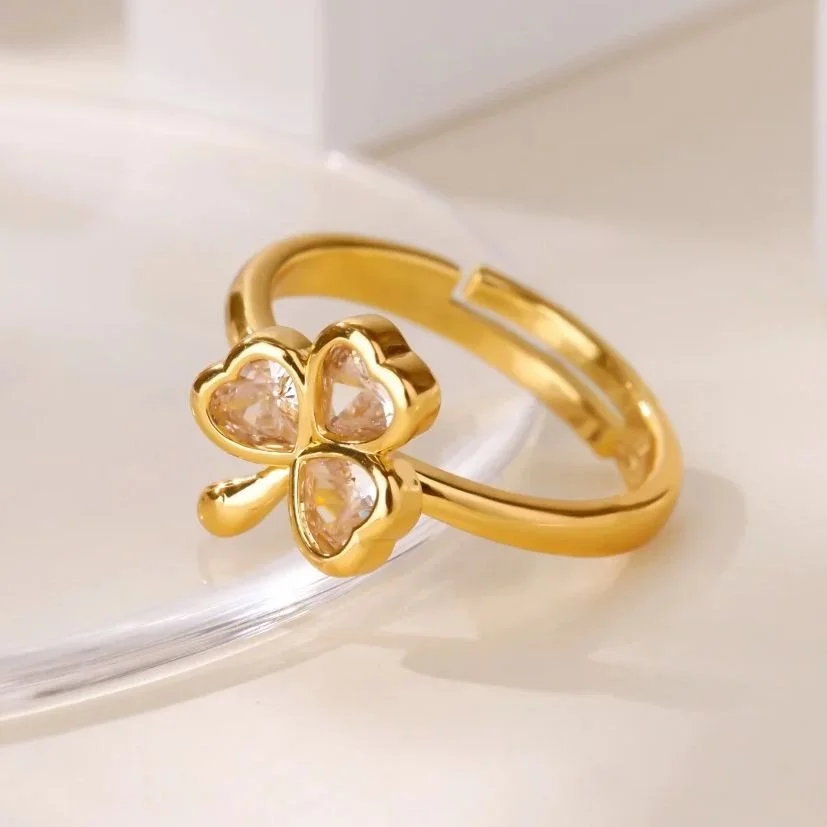 Gold Heart Zircon Adjustable Ring – Crystal Stainless Steel Jewelry