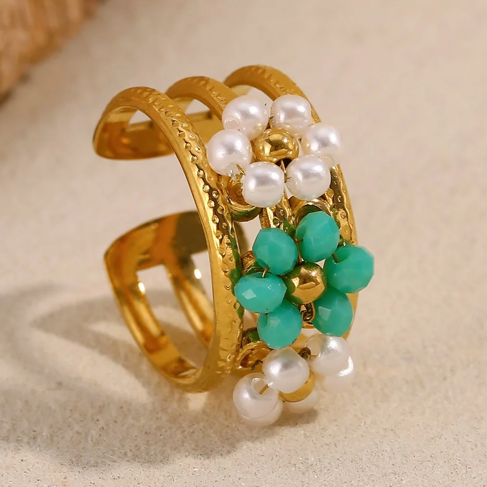 18k Gold Plated Stainless Steel Flower Adjustable Ring - Premium Gift for Women