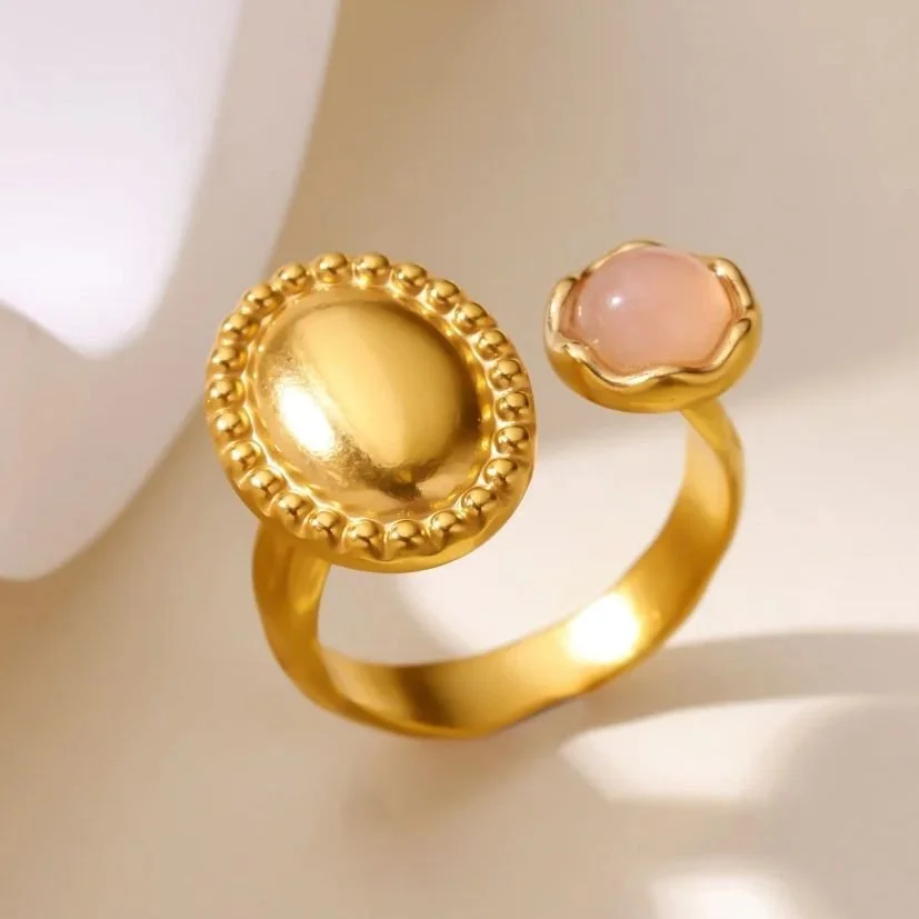 Luxury Opal Oval Sun Ring in Gold Stainless Steel