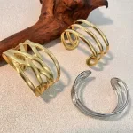 Vintage Wide Crisscross Stainless Steel Open Bangle Bracelet