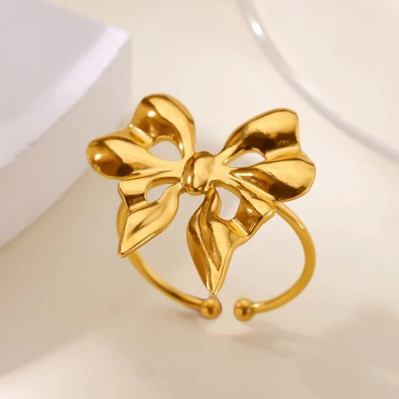 Elegant Gold Butterfly Ring - Stainless Steel Adjustable Jewelry