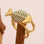 18k Gold Plated Stainless Steel Fishbone Ring for Women – Waterproof Statement Jewelry