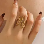 Gold Wave Open Ring for Women – Minimalist Stainless Steel Jewelry