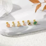 Pink Heart Zircon Punk Navel & Stud Earring Jewelry for Women 6 Pcs