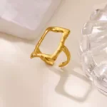 Gold Geometric Hollow Square Open Ring for Women